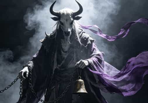 Ox-Headed Guardian Statue: Dark Mythic Decor for Gothic Spaces