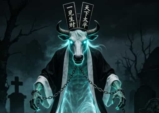 Ghostly Ox-Headed Underworld Guardian: Dark Mythic Statue